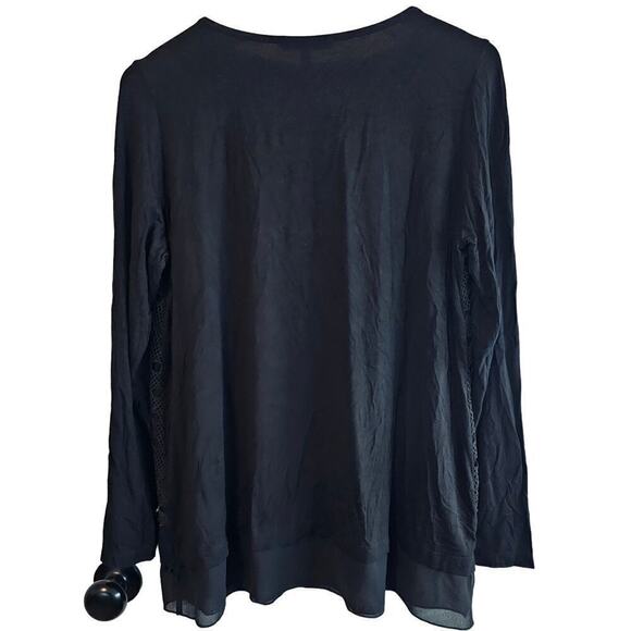 Picadilly Blouse Womens Size Large Black Layed Eyelet Flowing Long Sleeve - Picture 2 of 10